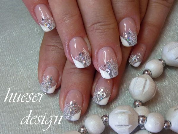 Pink White and Silver Nail Designs
