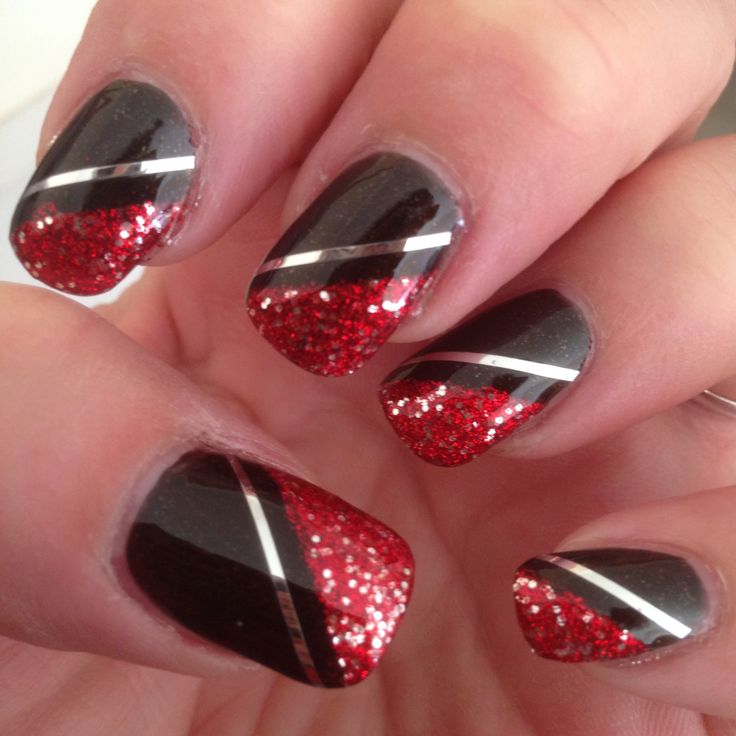 Red Black and Silver Glitter Nail Designs