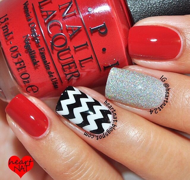 Red Black and Silver Nails