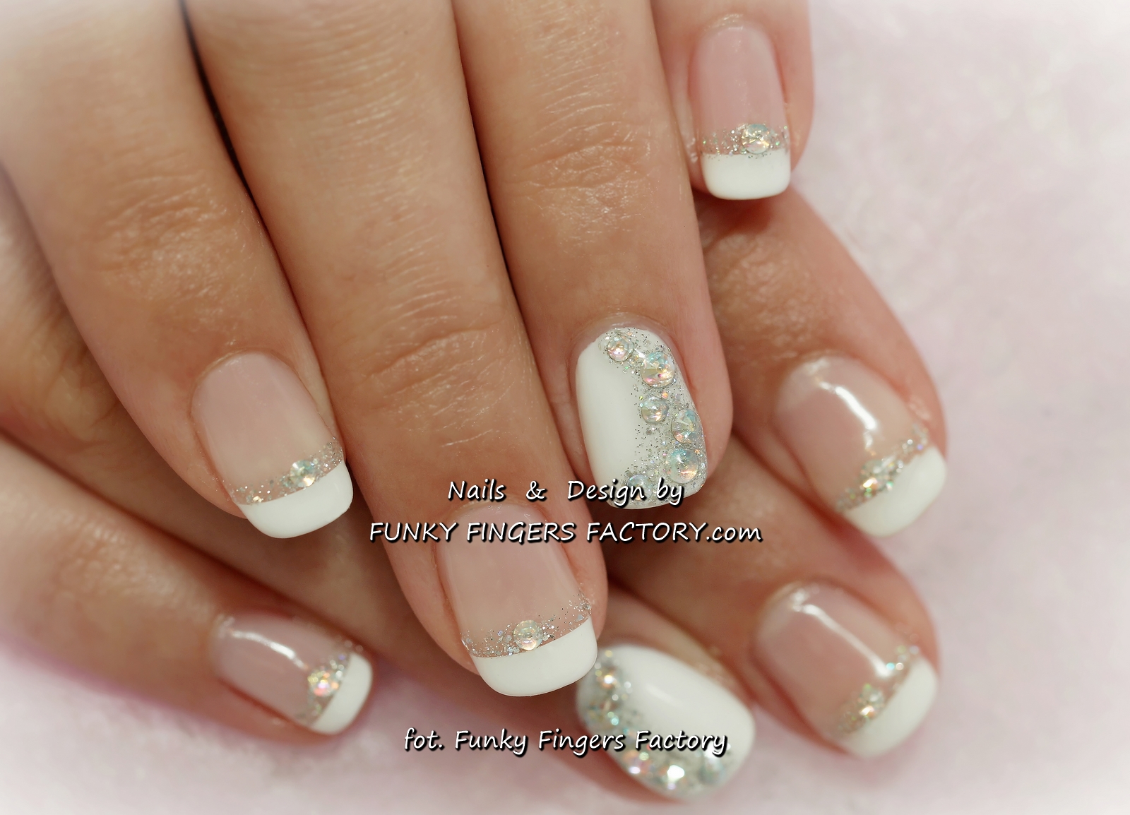 Silver French Manicure Nails with Designs