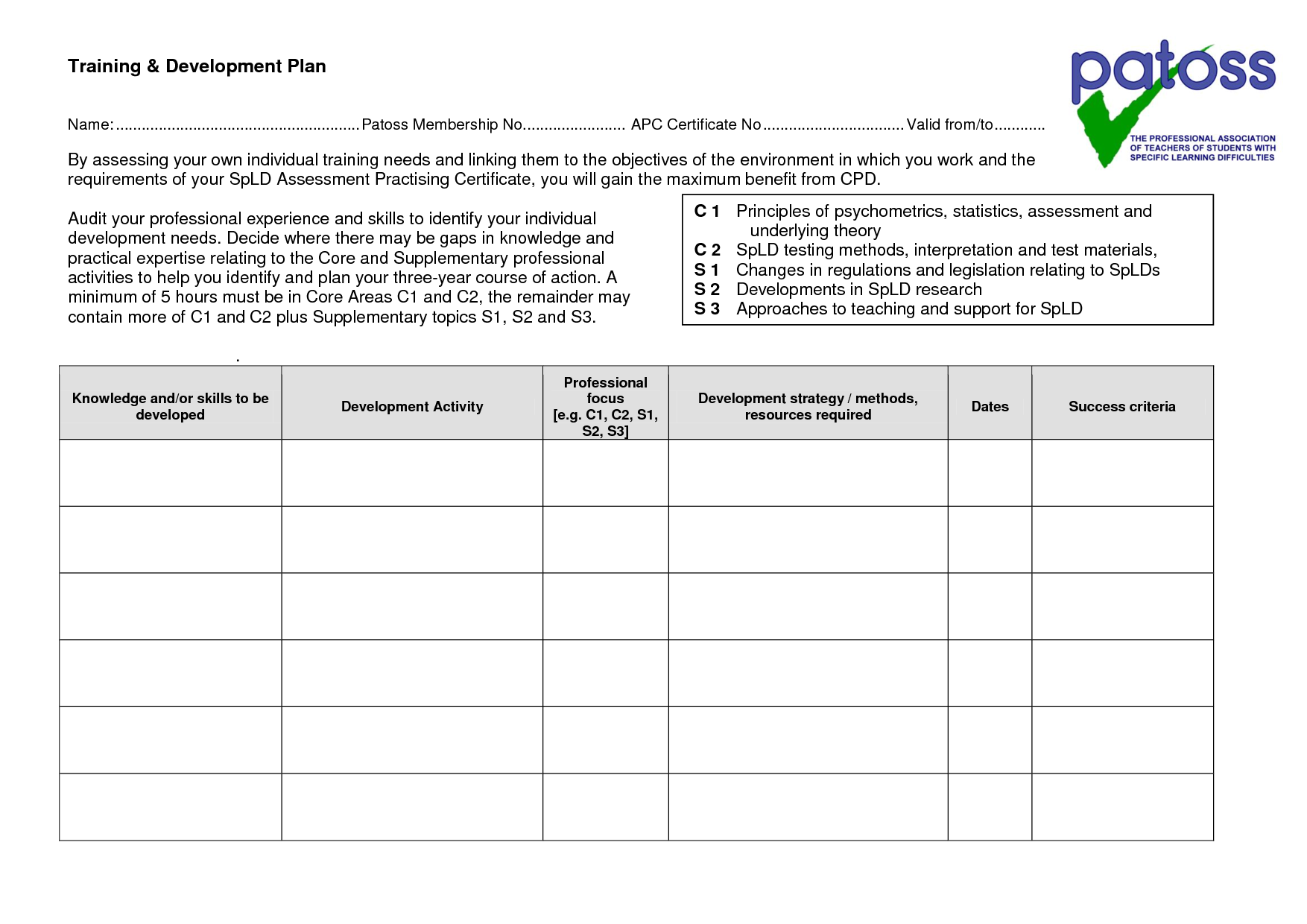 Training and Development Plan Template