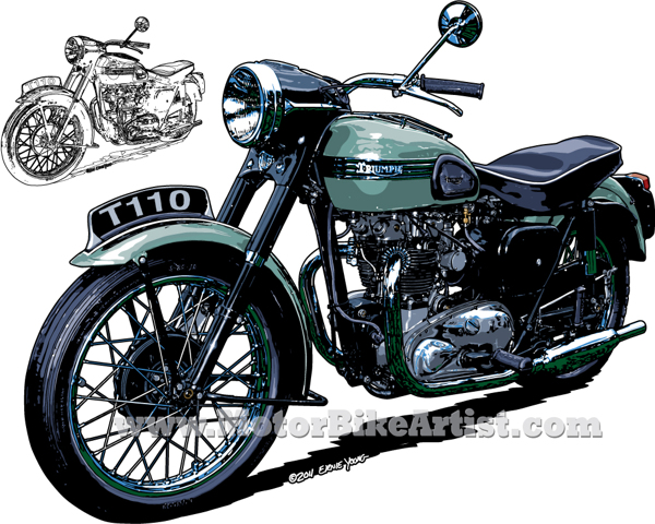 Vintage Triumph Motorcycle Drawings