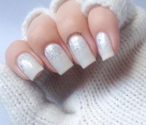 White with Silver Glitter Nails