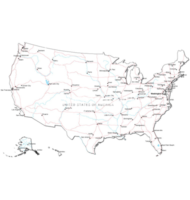 Black and White Physical Map USA