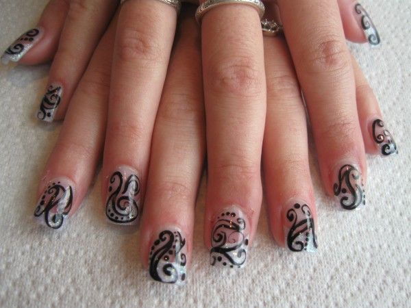 Black and White Swirl Nail Design