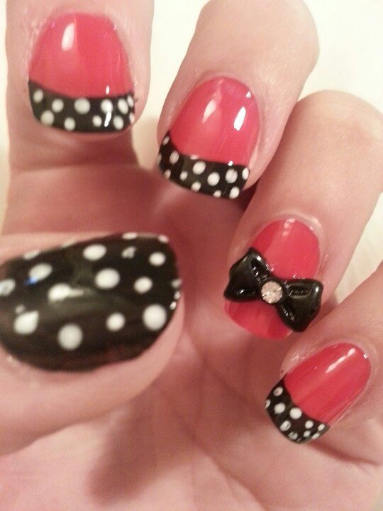 16 Black And White With A Bow Nail Designs Images