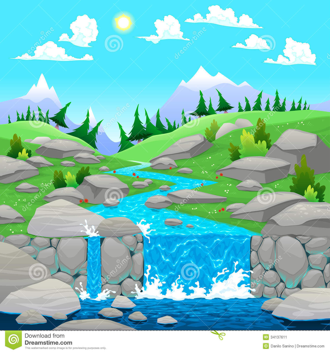 Cartoon Mountain with River