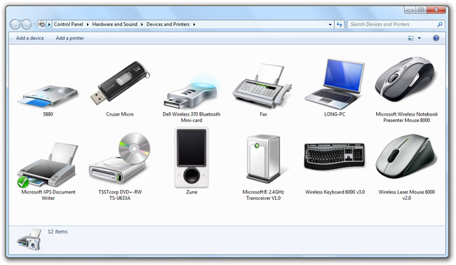 Devices and Printer Icons Windows 7