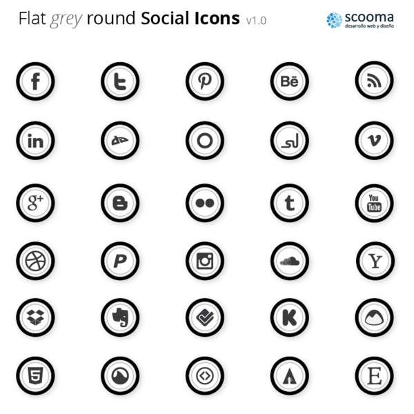 Flat Round Social Media Icons Gray