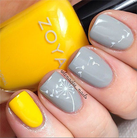 Gray and Yellow Nail Art