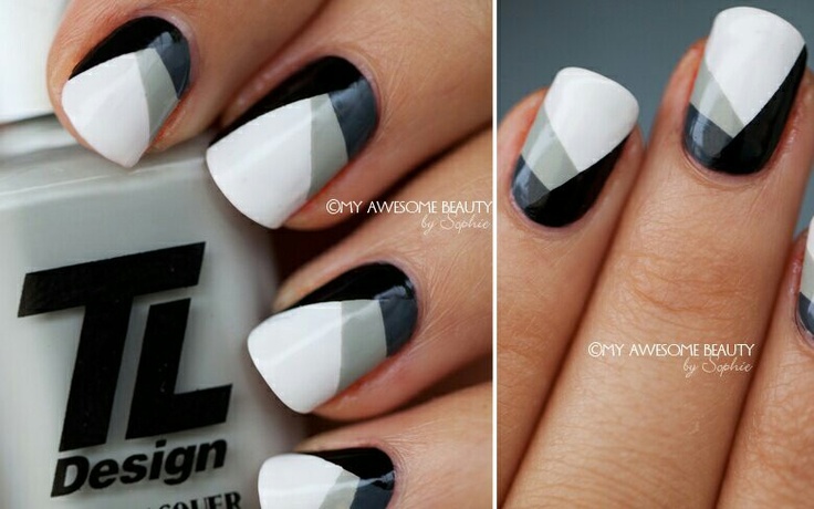 Grey Black and White Nail Design