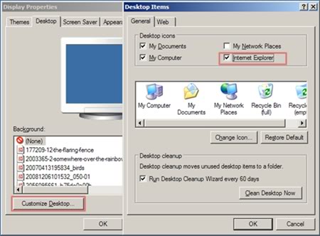 Internet Explorer Icon On Desktop Windows XP