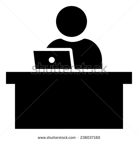 Man Sitting at Desk Vector Icon Man Sitting at Desk Vector Icon