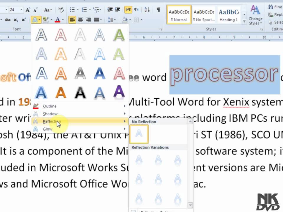 Microsoft Word 2007 Text Effects