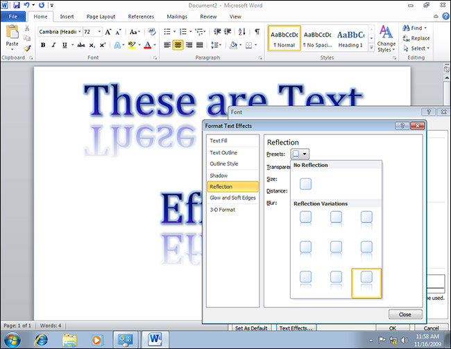 Microsoft Word 2010 Text Effects