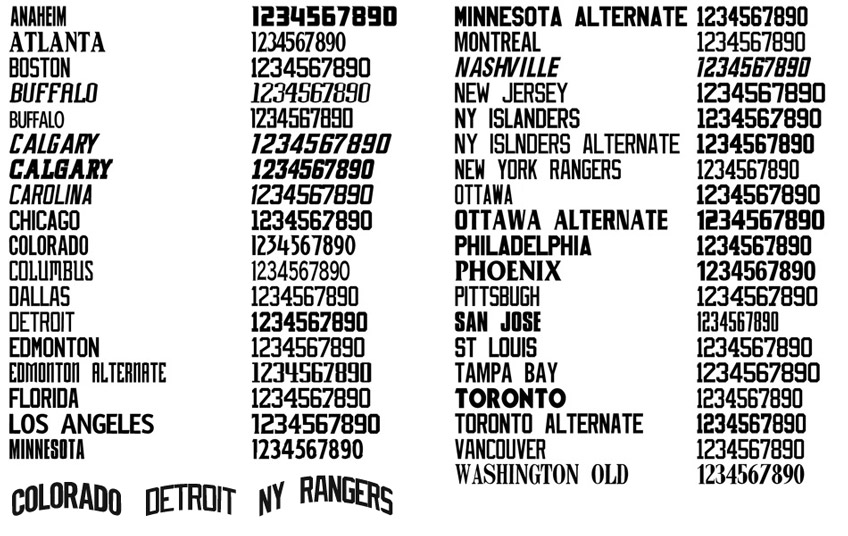 nhl jersey fonts