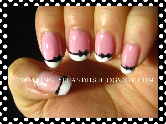 Pink and Black Nail Designs with Bows