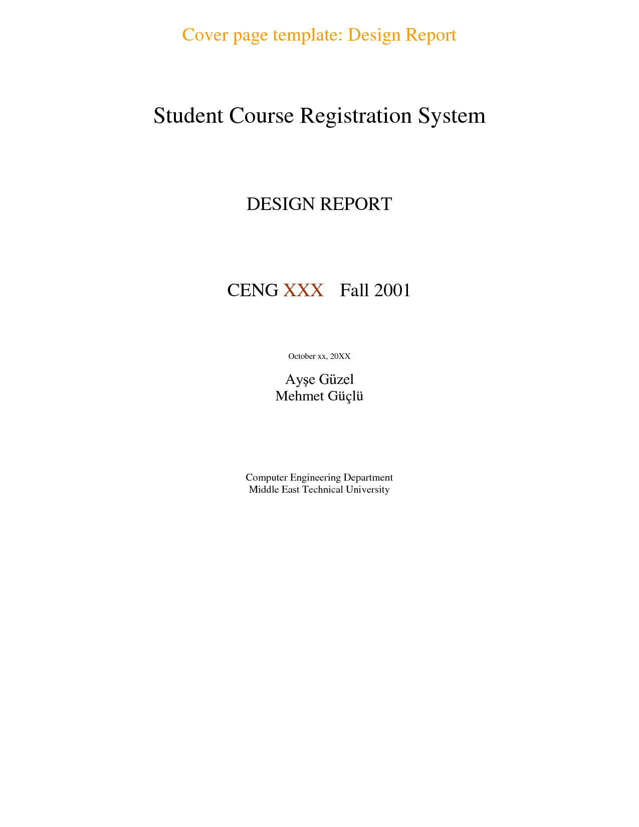 Student Report Cover Page