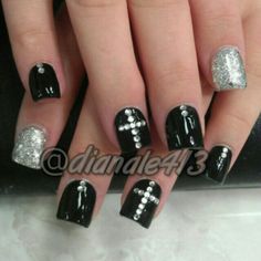 Black Acrylic Nail Designs with Cross