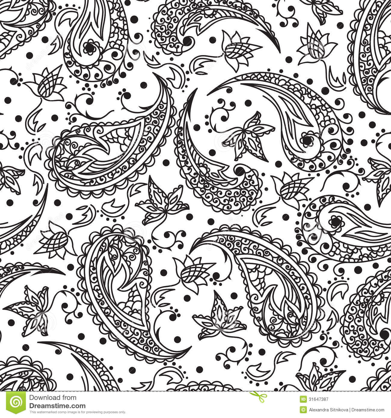 Black and White Paisley Pattern Vector