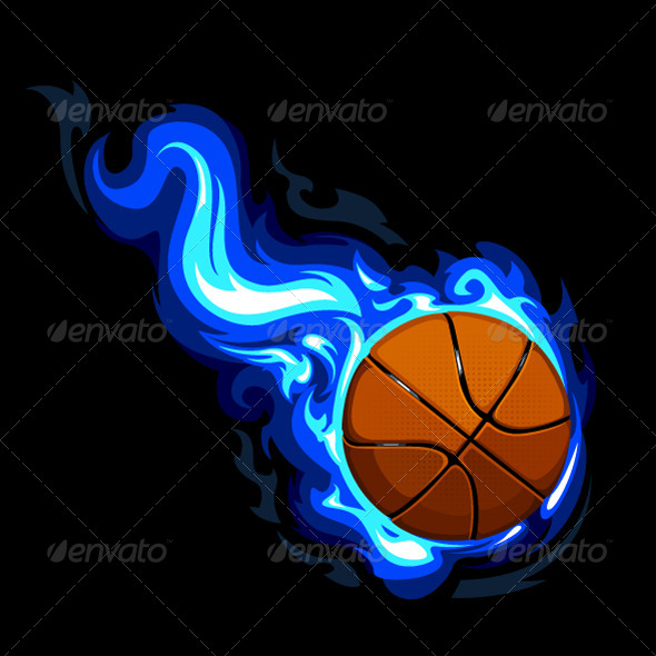 Blue Basketball with Fire