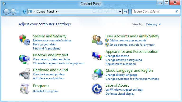 Control Panel On Windows 8