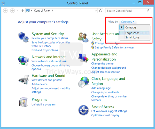 Control Panel Windows 8