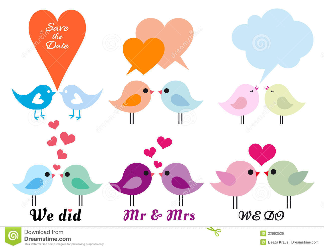 Cute Love Birds Clip Art for Wedding