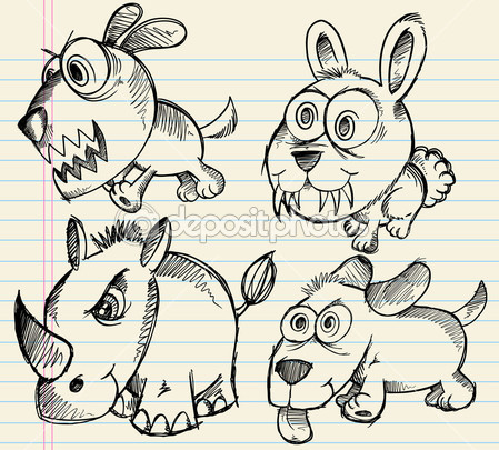 Doodle Sketch Animal Set Doodle Sketch Animal Set