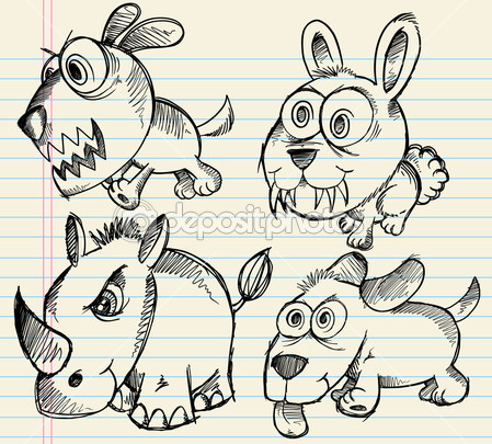 Doodle Sketch Animal Set