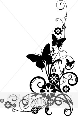 Flower Clip Art Black and White Butterfly