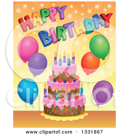 Happy Birthday Cake and Balloons Cartoon