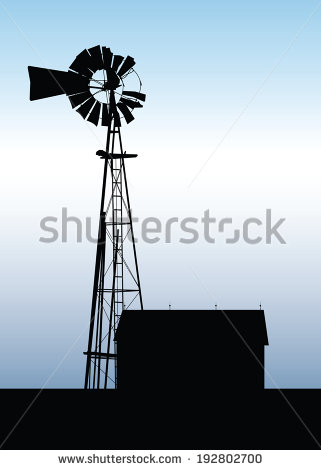 Old Barn and Windmill Silhouette