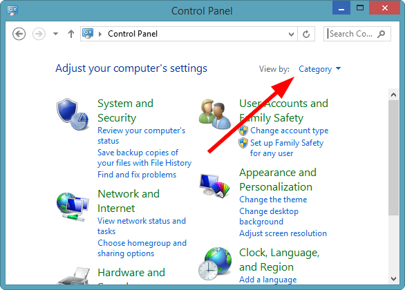 Open Control Panel Windows 8.1