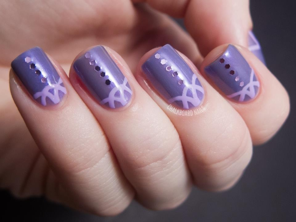 Purple Nails with Rhinestones