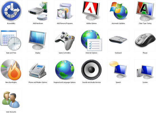 Vista Control Panel Icons