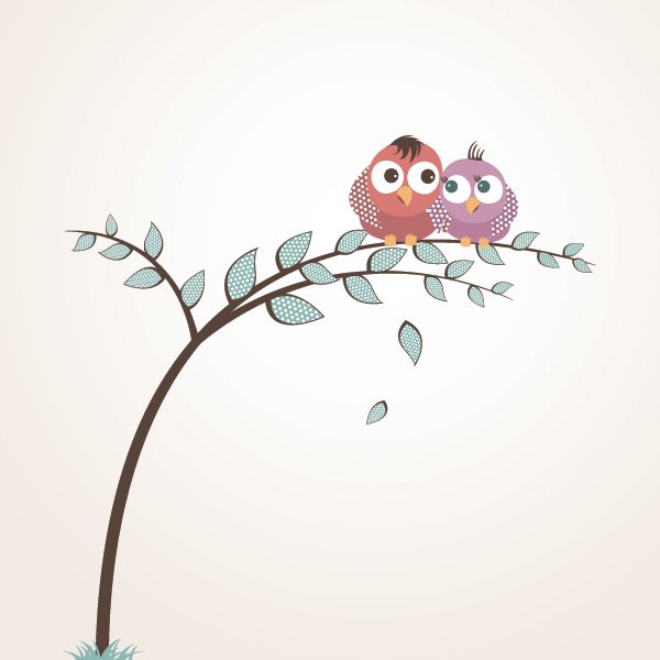 XOO Plate :: Birds in Love Cartoon Vector Illustration - Simplistic