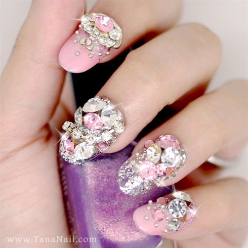 3D Acrylic Nails with Rhinestones