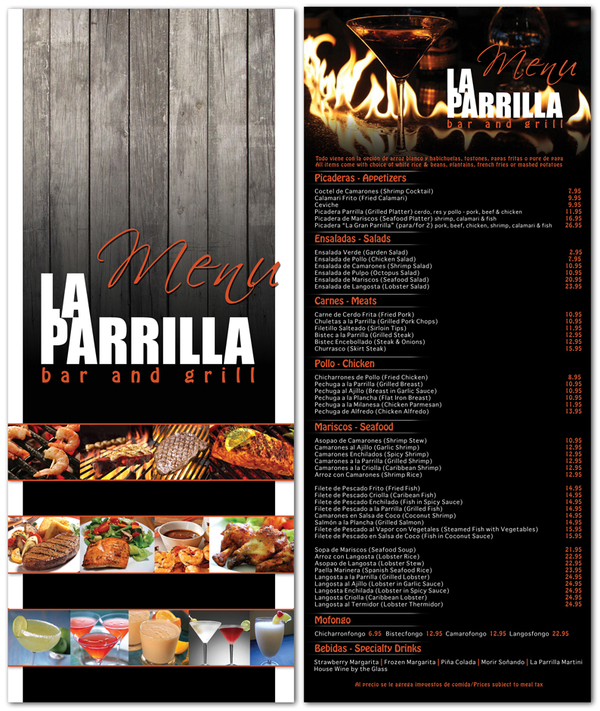 Bar and Grill Menu Design