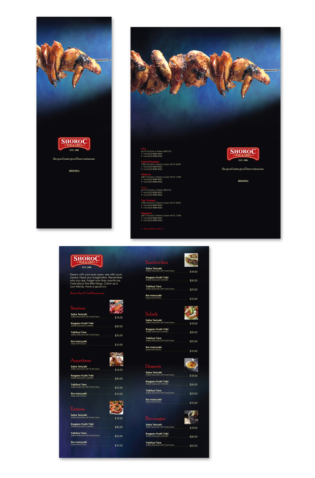 Bar and Grill Menu Templates