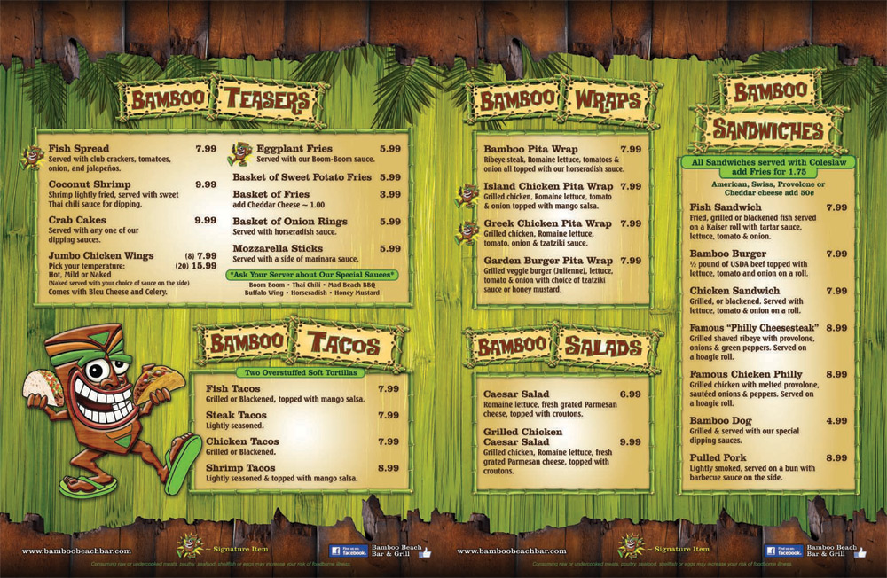 Beach Bar and Grill Menu