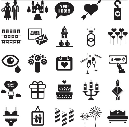 Black and White Wedding Icons