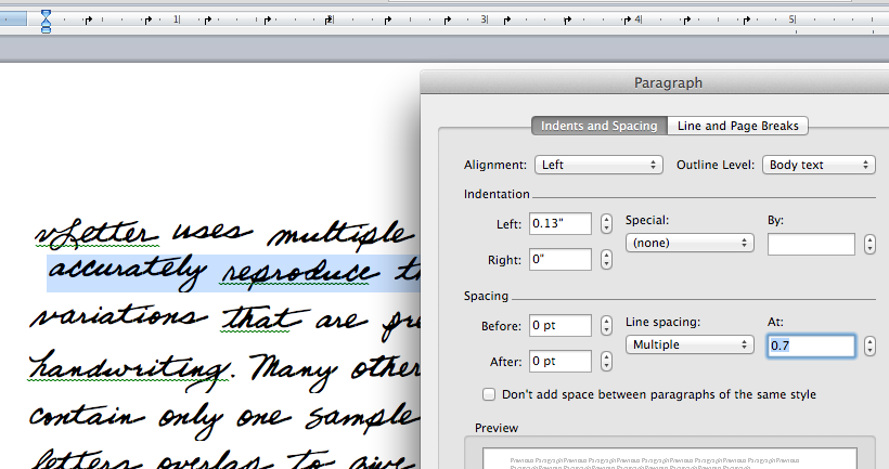 Cursive Handwriting Font in Microsoft Word