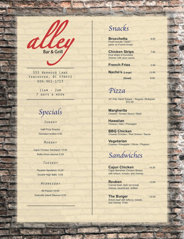 Grill and Bar Menu Layouts