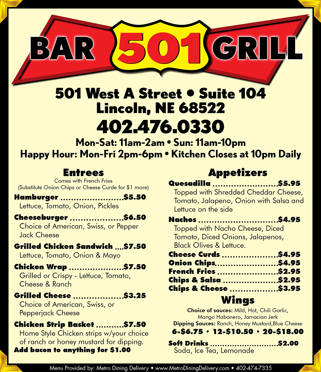 Restaurant Bar and Grill Menu