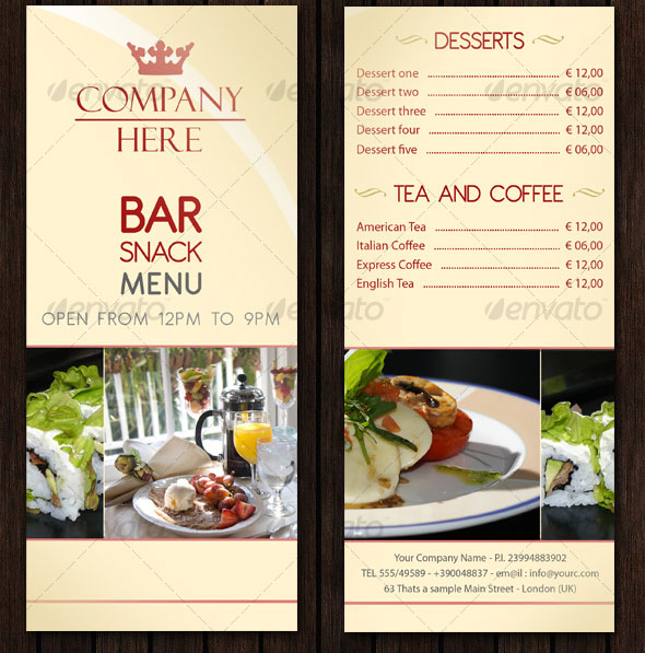 Restaurant Bar Menu Template