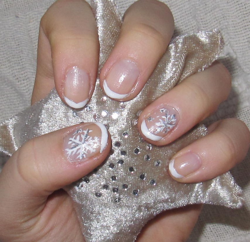 Snowflake French Tip Nail Art Design