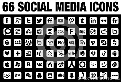 Social Media Icons Black and White Square