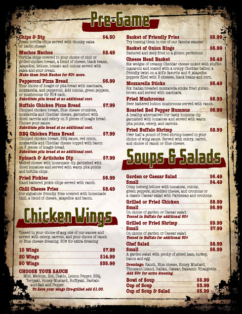Sports Bar and Grill Menu Sports Bar and Grill Menu