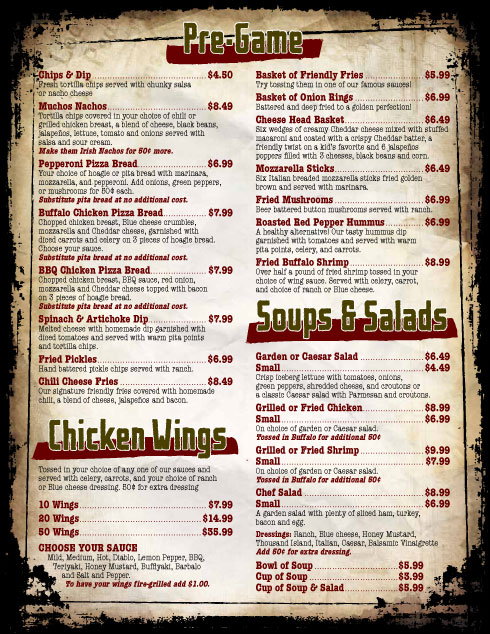 Sports Bar and Grill Menu